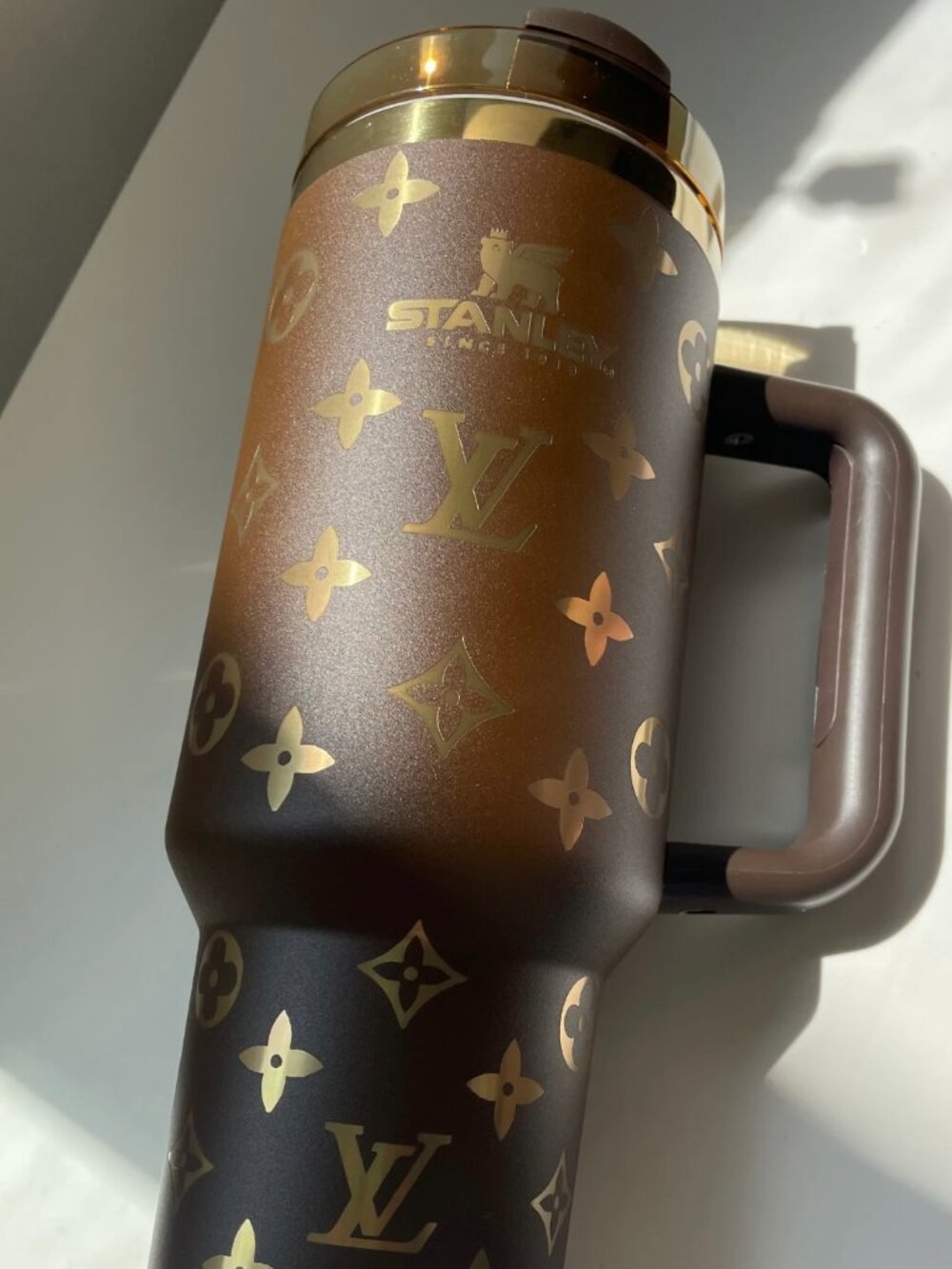 💗 Summer Heat Birthday Anniversary Stanley LV Brown Tumbler w/ Gem & Boot 💗 - Picture 6 of 8